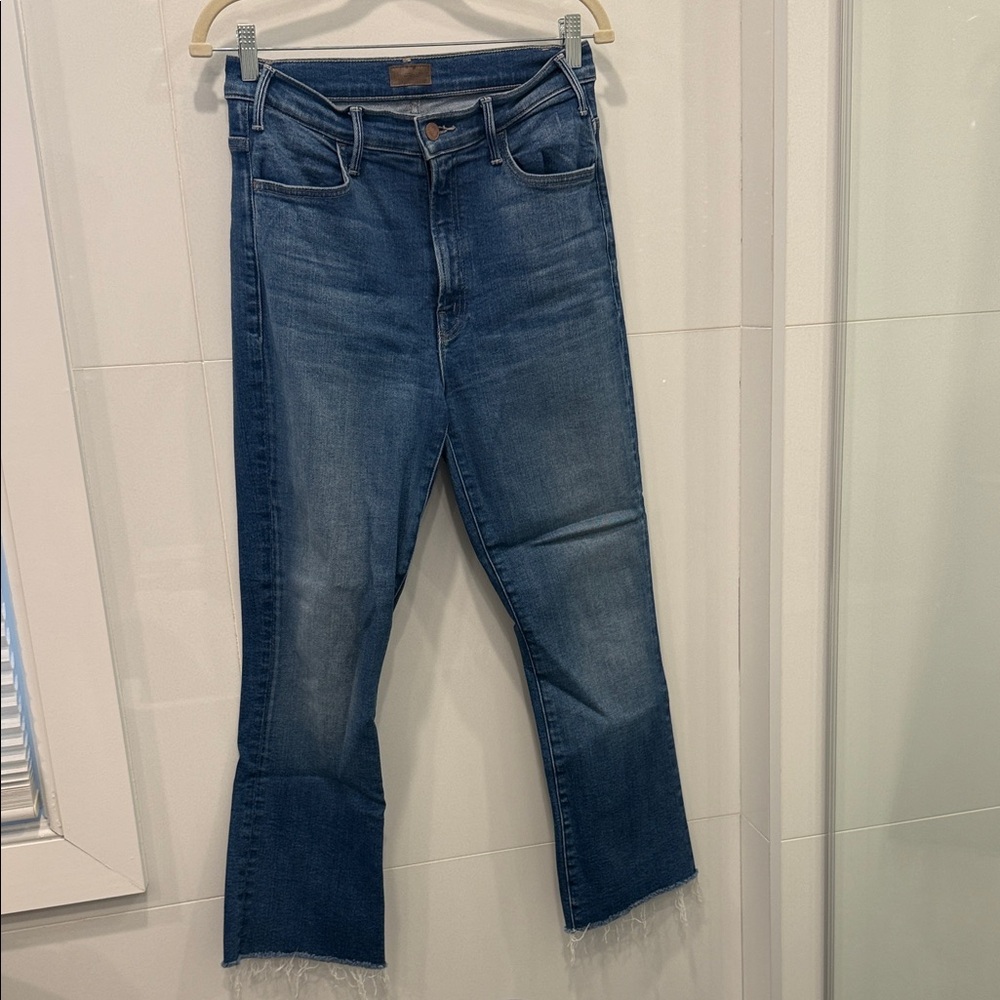 Mother The Hustler Ankle Fray Jeans in Dark Blue